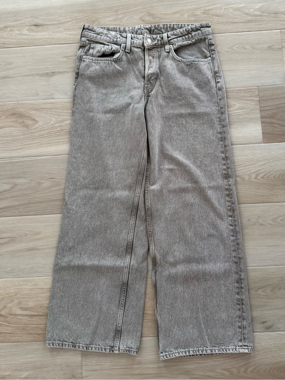 &denim H&M Baggy Wide Leg Jeans Size 6 Taupe Low Rise Loose Fit Denim